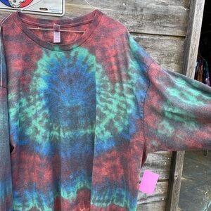 Upcycled 3XL Long Sleeve Spider Tie Dyed T-Shirt
